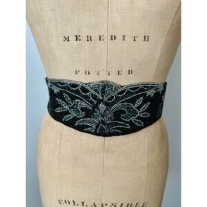 Vintage 1980's Beaded Black & Silver Adjustable Belt size M